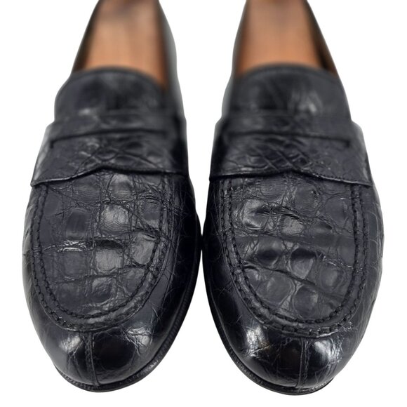 Salvatore Ferragamo Exotic Black Crocodile Dress Shoes Men 11 Penny Loafer Italy - Picture 9 of 11